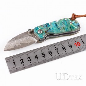 Broad Bean Damascus steel pocket knife with Abalone handle UD405215 